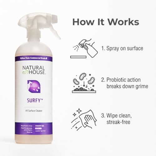 Natural House Surfy - Plant-Based Enzyme All-Purpose Cleaner Spray - Multi-Surface Formula - Septic-Safe, Plumbing-Friendly - Lavender Sage Scent - 32 oz