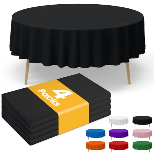 Niuara Black Plastic Table Cloth Disposable, 4 Pack, 84 in | Round, Table Covers, Holiday Parties, Gatherings - color: Black, size: 84" Round - 4 Packs