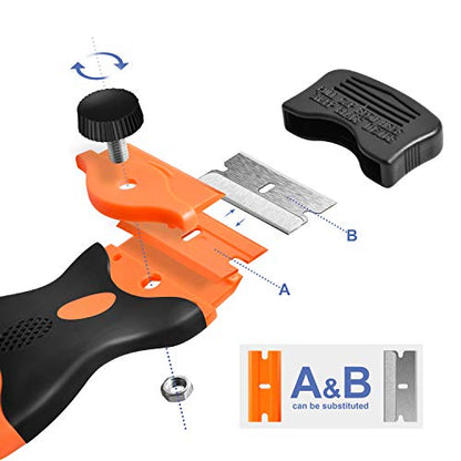 Razor Blade Scraper, 2 Pack Double Edge Razor Scraper Remover Tool | With 30 Pcs Razor Blades, Ergonomic Curved Handle, For Labels Stickers Decals Removal Auto Window Tint Vinyl Tool Application