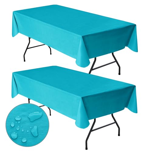 Waterproof Vinyl Tablecloth with Flannel Backing 2 Pcs 60x120 In Teal | Plastic Cover Spillproof Flannel Backed Vinyl Table Cover, Rectangle Disposable Table Cloth for Events, Trade Show, Outdoor - color: Teal, size: 60x120 Inch (Rectangular)