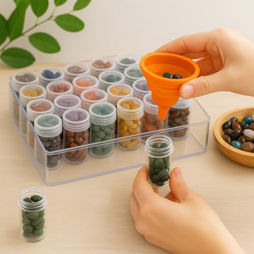 Embroidery Diamond Storage Box, 30PCS Big Clear Plastic Bead Containers with Silicone Funnel for Jewelry Painting DIY Art Craft Rhinestones Sewing Cosmetic Nail Glitter Powder - size: 6.5 x 5.5 x 2inches