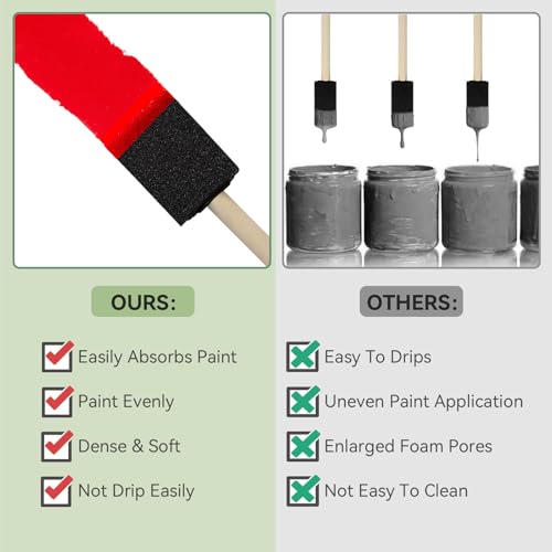 20 PCS Foam Paint Brushes, 1.6 Inch Sponge Brush for Painting, Staining, Varnish, Touch Up, DIY Craft Art Projects - size: 10 Packs 1.6 inch