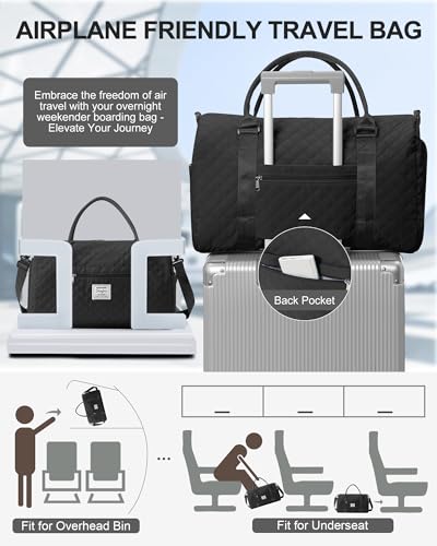 Gym Duffle Bag for Women with Shoe Compartment Waterproof Travel Tote Bags Personal Item Carry On Weekender Overnight Bags with Toiletry Bag Swimming Yoga Bags Hospital Holdalls Black - color: C7-Grid-Back
