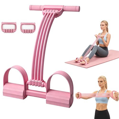 Multifunctional Pedal Resistance Band with Handles, 8-Level Adjustable Exercise Bands for Legs, Detachable TPE Workout Bands Resistance for Ab Crunch, Chest Expansion & Back Stretching - color: Pink