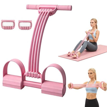 Multifunctional Pedal Resistance Band with Handles, 8-Level Adjustable Exercise Bands for Legs, Detachable TPE Workout Bands Resistance for Ab Crunch, Chest Expansion & Back Stretching - color: Pink