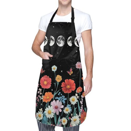 Giwawa Unisex Adult Apron Waterproof Stain Resistant Kitchen Cooking Apron with 2 Pockets for BBQ Grill Painting - color: Flower