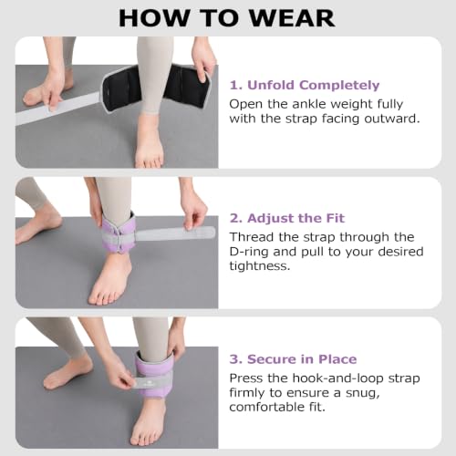 Fragraim Adjustable Ankle Weights for Women and Men, 1 Pair (2–10 lbs) - color: Purple