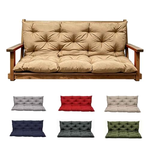 Porch Swing Cushions, Outdoor Swing Cushions 3 Seater Replacement with Backrest, Thickened Swing Cushion with Ties,Patio,Outdoor,Backyard and Gard - color: Khaki, size: 47*40*4 inches