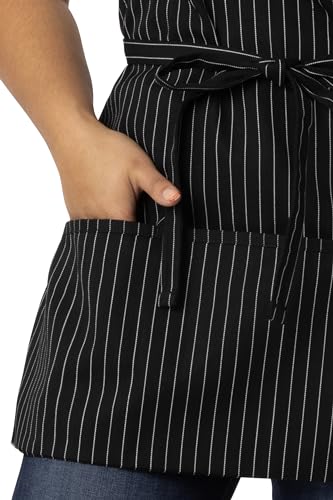 Chef Works Unisex Three Pocket Apron - color: Black White Pinstripe