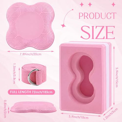 Yoga Blocks 2 Pack for Wrist Relief,Yoga Block with Knee Pads Strap - color: Pink