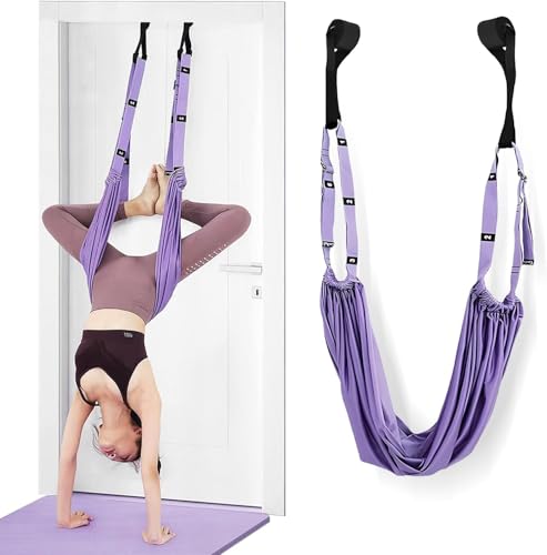 Aerial Yoga Rope for Door,Yoga Door Swing,Leg Stretcher Strap - color: purple.