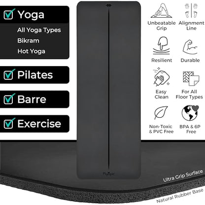 Plyopic Ultra Grip PRO Yoga Mat – EXTREME Non-Slip Performance - Dry & Wet Grip - Smarter Alignment Lines - Comfortable & Sweat Resistant - For Yoga, Pilates & Hot Yoga - color: Centerline Alignment - Signature Black