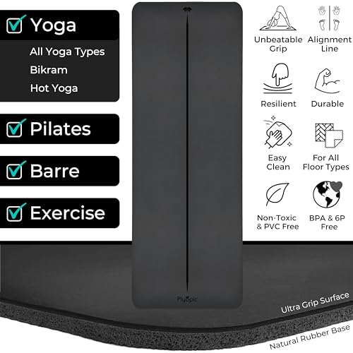 Plyopic Ultra Grip PRO Yoga Mat – EXTREME Non-Slip Performance - Dry & Wet Grip - Smarter Alignment Lines - Comfortable & Sweat Resistant - For Yoga, Pilates & Hot Yoga - color: Centerline Alignment - Signature Black