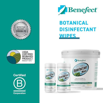 Benefect 식물성 소독 물티슈 - (170장) 천연, 잔여물 없음 - 항균 소독제, 다중 표면 세척 및 살균 물티슈 - size: 170 Count (Pack of 1)