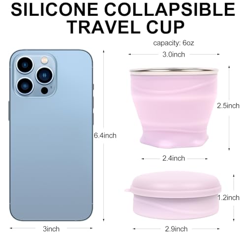 Collapsible Cup with Lid - 6oz Mini Silicone Folding Travel Cup with Steel Rim - BPA Free Small Portable Pocket Cup for Camping, Hiking, Kids, Mouthwash & Pills (Creamy yellow) - color: Creamy Yellow