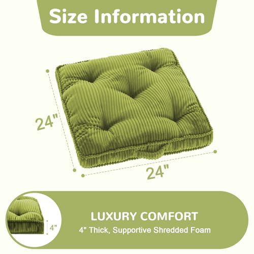 Meditation Floor Cushion, 24x24 Tufted Floor Pillow for Adults - color: Light Green, size: 24x24x4 inch