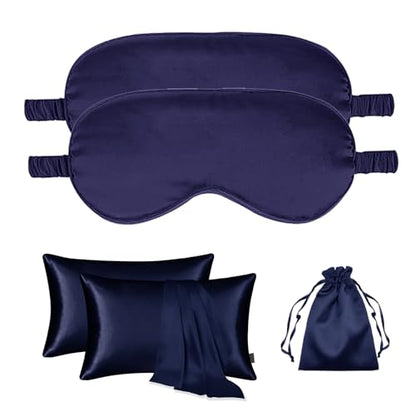 5Pcs Silky Sleep Mask Eye Masks Breathable Soft Satin Pillowcases Set for Sleeping Similar to Silk Pillowcase Travel Gift - color: Navy-queen Size