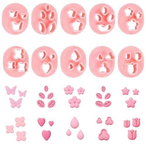 10 PCS Polymer Clay Cutters, Flower Petal Clay Cutter for Earrings Making 10 Shapes Floral Leaf Butterfly Heart Clay Molds DIY Jewelry Tools