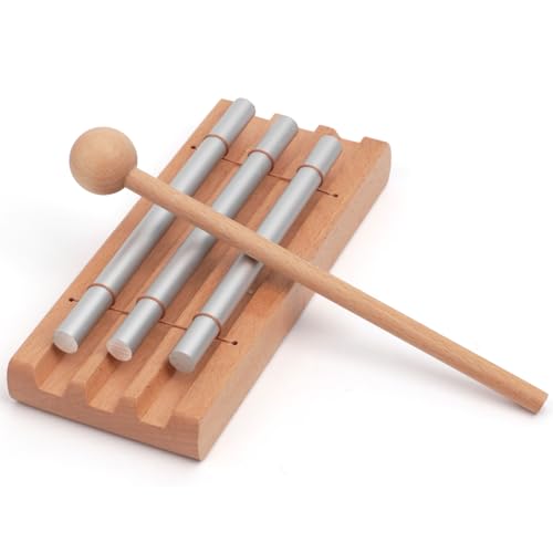 3-Tone Hand Chime with 2 Mallet - Handheld Percussion Instrument with Mallet for Mindfulness, Yoga, Classroom Management and Focus Training