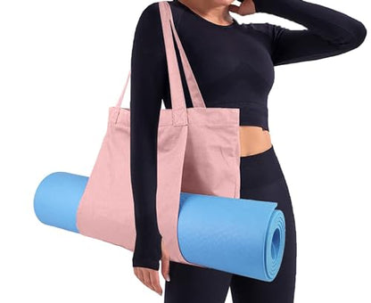 Yoga Mat Bag for Women, Pure Cotton Canvas Yoga Tote with Wet/Dry Pocket, Bottle Holder & Inner Zipper Pocket, Yoga Mat Carrier Bag for Pilates, Gym, Travel, Beach - color: x-Pink