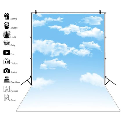 3x5ft Blue Sky and White Clouds Backdrop for Photography Vinyl Material | Clear Sky Photo Background Banner Airplane Theme Baby Newborn Birthday Cake Table Party Decorations Kid Portrait Studio Props - size: 3x5ft
