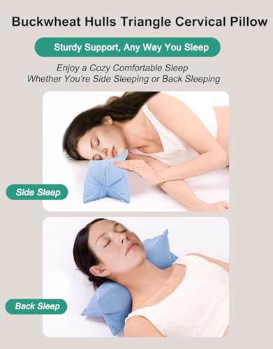 Buckwheat Neck Pillow, Cervical Neck Roll Bolster Pillow for Pain Relief, Washable Cover, Firm Neck Support Ideal for Back Side Sleepers, Office Lunch Break, Blue 15 X 5 Inches - color: Blue