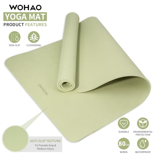 Extra Wide & Thick 8mm Yoga Mat, 72"x31.5" | Large Non Slip Exercise Mat, Premium POE Material, Superior Cushioning & Stability, With Strap for Home Gym, Pilates - color: Grass Green