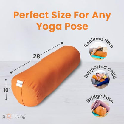 Sol Living Yoga Bolster Pillow for Restorative Yoga, 100% Cotton Meditation Cushion, Extra Firm Support Bolster for Yoga Body Pillow with Removable Washable Cover and Carry Handle