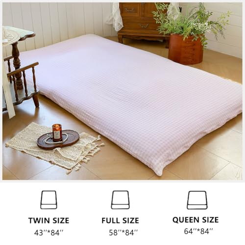 Pink Gingham Japanese Floor Mattress Futon Cover, Twin - color: Pink Gingham, size: Twin