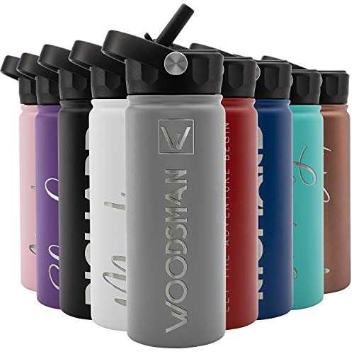 Amazing Items Personalized Water Bottle w/Straw & Lid, 18 oz - Gray | Custom Stainless Steel Sports Water Bottle w/Name and Text - Double-Wall, Vacuum Insulated - Rotating Handle - color: Gray, size: 18 Ounces