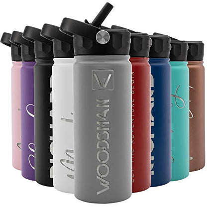 Amazing Items Personalized Water Bottle w/Straw & Lid, 18 oz - Gray | Custom Stainless Steel Sports Water Bottle w/Name and Text - Double-Wall, Vacuum Insulated - Rotating Handle - color: Gray, size: 18 Ounces