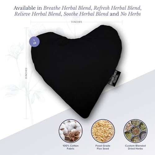 Mother Earth Pillows Small Heart-Shaped Flax Pillow for Natural Pain Relief, Warm or Cold Therapy, Herbal Aromatherapy Pillow (Black - Relieve Herbal Blend) - color: Black - Relieve Herbal Blend