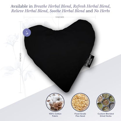 Mother Earth Pillows Small Heart-Shaped Flax Pillow for Natural Pain Relief, Warm or Cold Therapy, Herbal Aromatherapy Pillow (Black - Relieve Herbal Blend) - color: Black - Relieve Herbal Blend