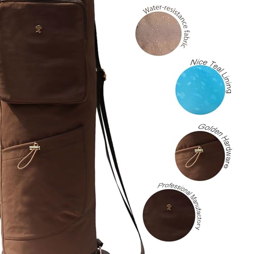 ESVAN Yoga Mat Bag with Multi Pockets Drawstring Yoga Mat Carrier Pilates Exercise Multi-Functional Storage Bag - color: Nylon Coffee
