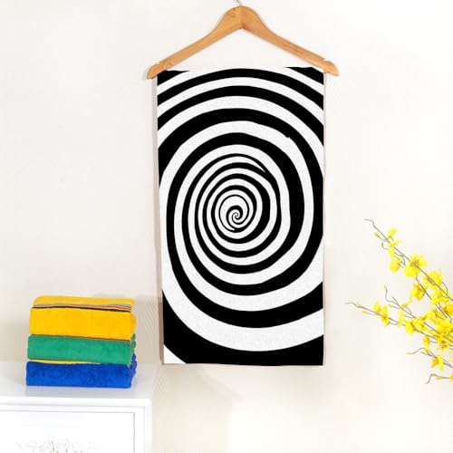 Abstract Geometric Radial Line Black Beach Towel Spiral Hypnosis Theme Circle Swirl Face Towels Suit Travel Sports Pool Swimming Bath Camping Spa Gym Yoga,15x30 Inch - color: Radial Line Black