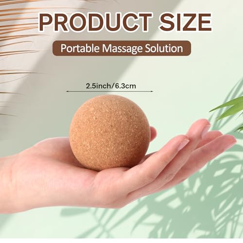 Seenelling 20 Pcs Cork Massage Ball 2.5 Inch Solid Hard Myofascial Release Yoga Ball for Back Foot Neck Pain Therapy Portable Tissue Muscle Release Tool for Home Office Travel - size: 2.5 Inch