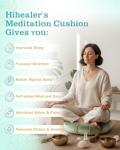 Hihealer Premium Crescent Meditation Cushion, Buckwheat Yoga Bolster Pillow - color: Green