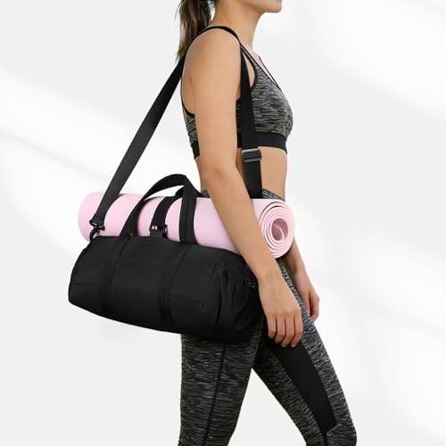 Small Gym Bag for Women Sports Duffel Bag w/Yoga Mat Holder Black - color: Black, size: 20l Medium