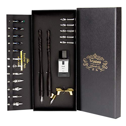 Calligraphy Set for Beginners, Dip Pen Set with 19 Nibs, Oblique Pen Holder, Wooden Pen Set