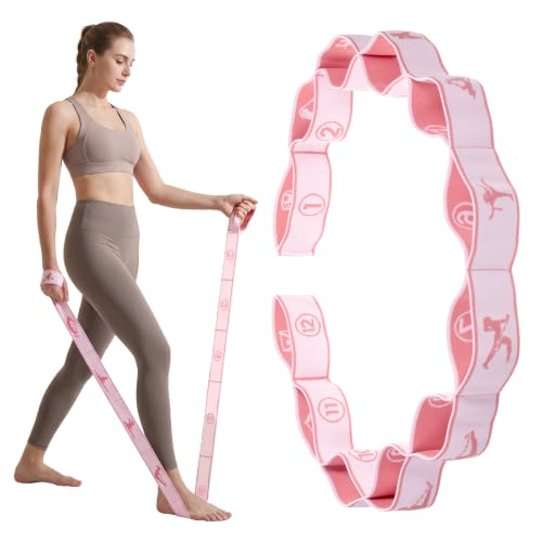 Pink Stretch Band for Women 12 Loop Number Elastic Fitness Exercise Band for Working Out Stretching Strap Resistance Bands for Physical Therapy Exercise Flexible Pilates Dance Gymnastics