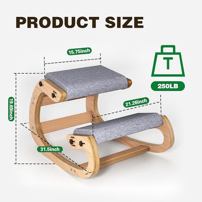 Ergonomic Kneeling Chair with Wooden Frame, Wood - color: Wood