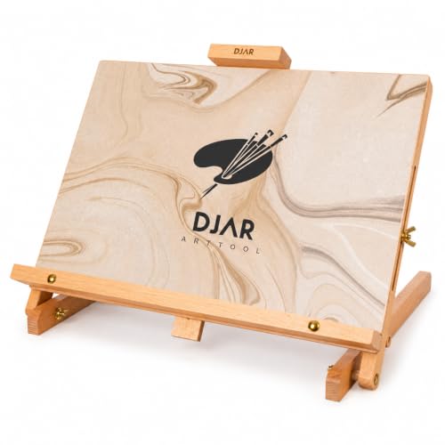 DJAR Tabletop Easel Stand for Painting, Solid Beech Wood, Natural | Adjustable Drawing Sketching Board for Adults, Hold Canvas up to 23", Portable Desktop Art Stand for Students and Beginners