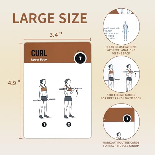 Barbell Workout Cards, 62 Exercises Cards Deck Large Size 5" x 3.5" Fitness Cards for Women & Men, Beginner Fitness Guide to Training Exercises at Home or Gym - style: Barbell