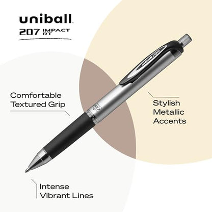 uni-ball Signo 207 Impact Stick Gel Pen, 4 Black Pens, 1.0mm Bold Point Gel Pens, Smooth Writing, Archival-Quality Ink, Acid-Free, Superior Comfort | Bold gel ink lay-down for pronounced lettering, fraud-resistant uni Super Ink, water & fade-resistant, co