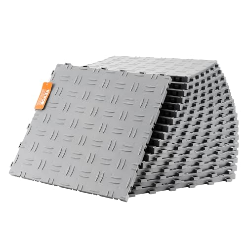 VEVOR Garage Floor Tiles 12 x 12 x 0.53 inch, Interlocking Design Ease of Installation Double-Sided Texture Non-Slip Sturdiness, for Garages, Basements, Repair Shops, Silver, 25 Pack - color: Silver, size: 25 Pack Tile