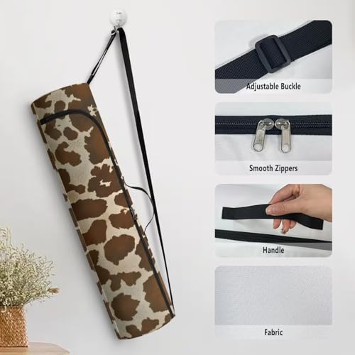 Yoga Mat Bag for Women & Men Full-Zip Yoga Mat Carrier Bag for Class Workout Park with Adjustable Strap - color: Cowhide Print