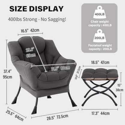 Tiita Lazy Chair with Ottoman, Comfy Reading Accent Chair, Dark Grey - color: Dark Grey