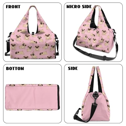 Yoga Gym Bag with Removable Adjustable Shoulder Strap, Shoe Compartment & Top Yoga Mat Holder 17.72x8.66x9.84in - color: Cute Yoga Dog Puppy Print