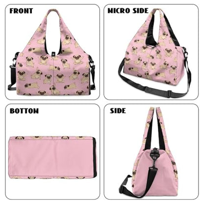 Yoga Gym Bag with Removable Adjustable Shoulder Strap, Shoe Compartment & Top Yoga Mat Holder 17.72x8.66x9.84in - color: Cute Yoga Dog Puppy Print