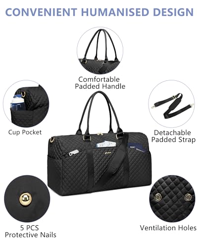 Women Weekender Travel Duffle Bag: Travel Duffel Overnight Bags with Shoe Compartment Large Carry on Tote with 2 Toiletry Bags Weekend Traveling Yoga Gym Hospital Bag for Womens with Wet Pocket Black - color: 19-Black - 3 PCS, size: Large